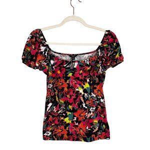 Guess Colorful Floral Top S Pink Tropical Cottage Coquette Whimsical Preppy 90s